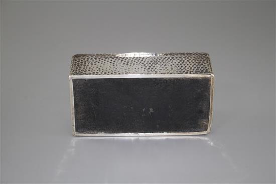 An Edwardian planished silver mounted rectangular cigarette box, Joseph Braham, London, 1903, 18cm, gross 21 oz.